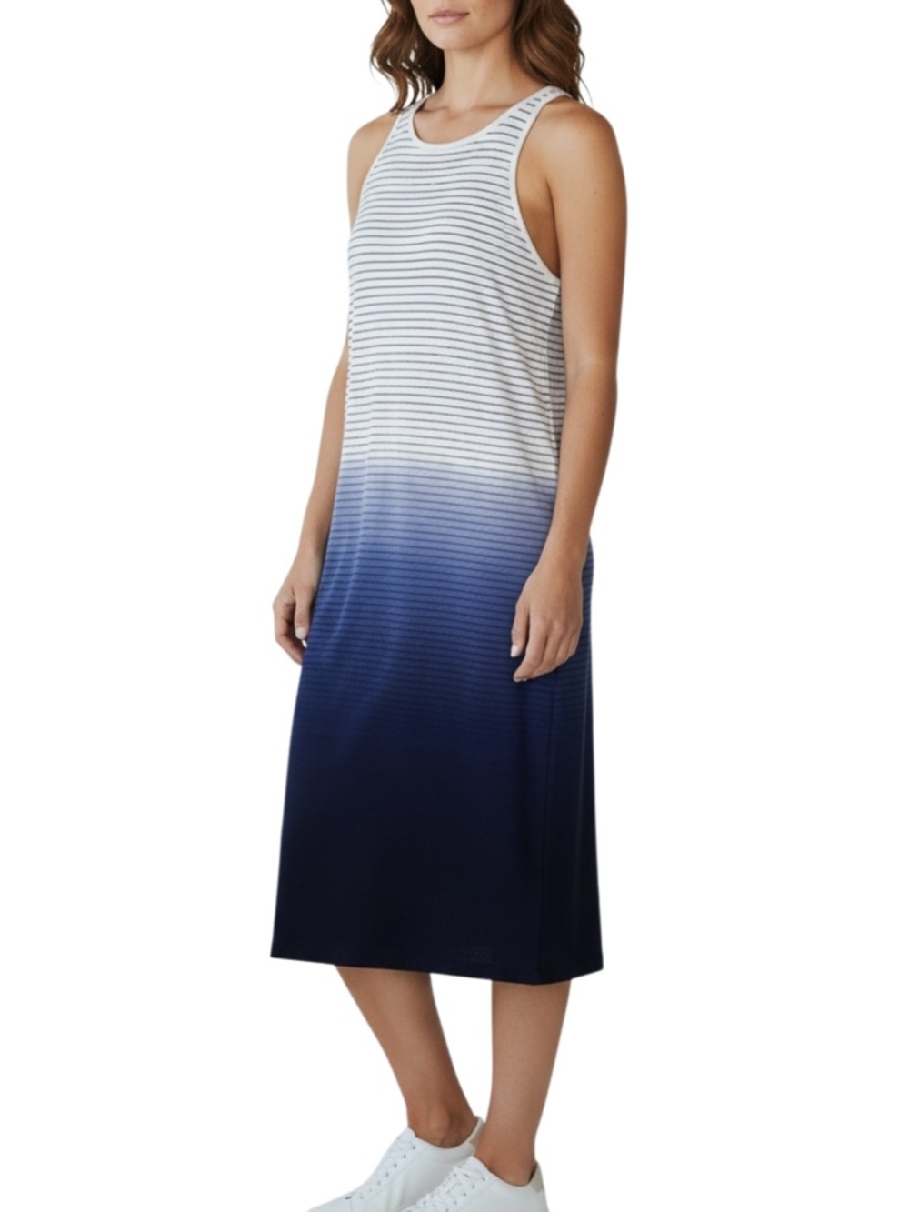 Athleta Blue Ombre Midi Dress Sleeveless Knit Stretch T Shirt Style S